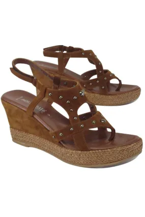Aquatalia - Brown Gunmetal Studded Suede Wedges Sz 9