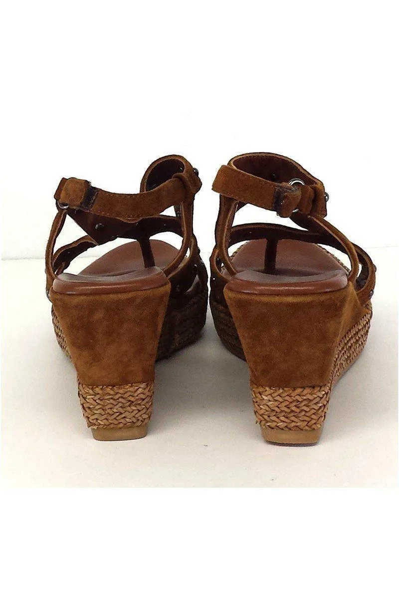 Aquatalia - Brown Gunmetal Studded Suede Wedges Sz 9