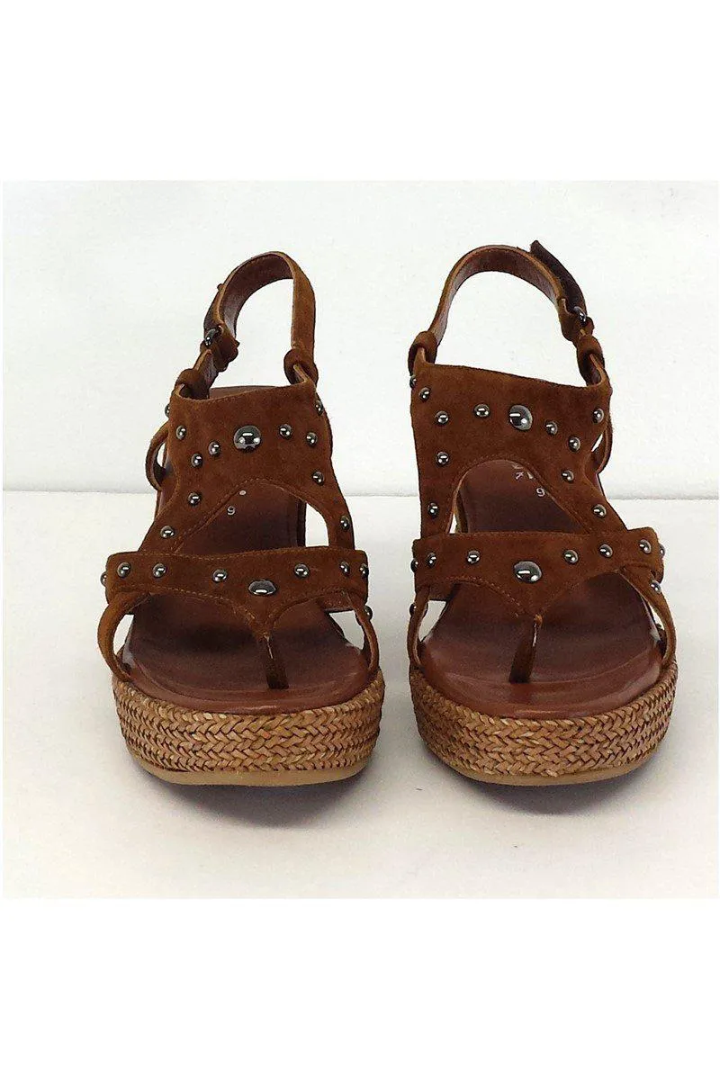 Aquatalia - Brown Gunmetal Studded Suede Wedges Sz 9