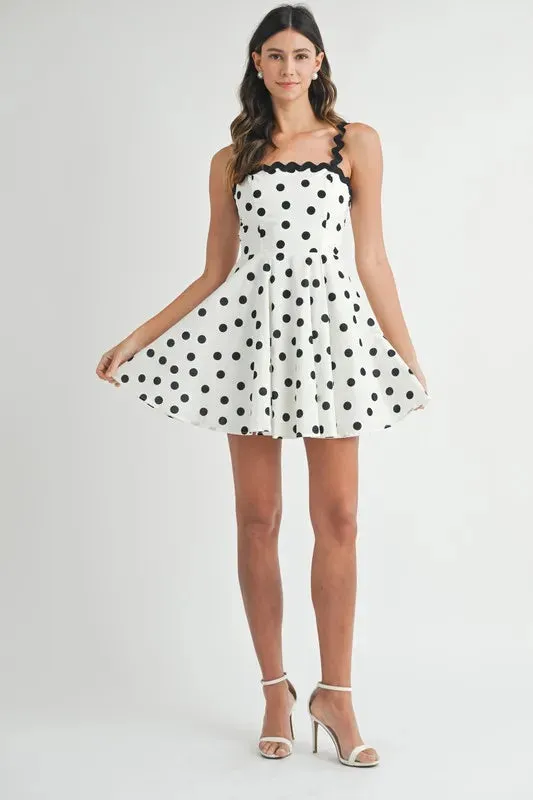 Black Polka Dot Ricrac Trim Fit and Flare Mini Dress