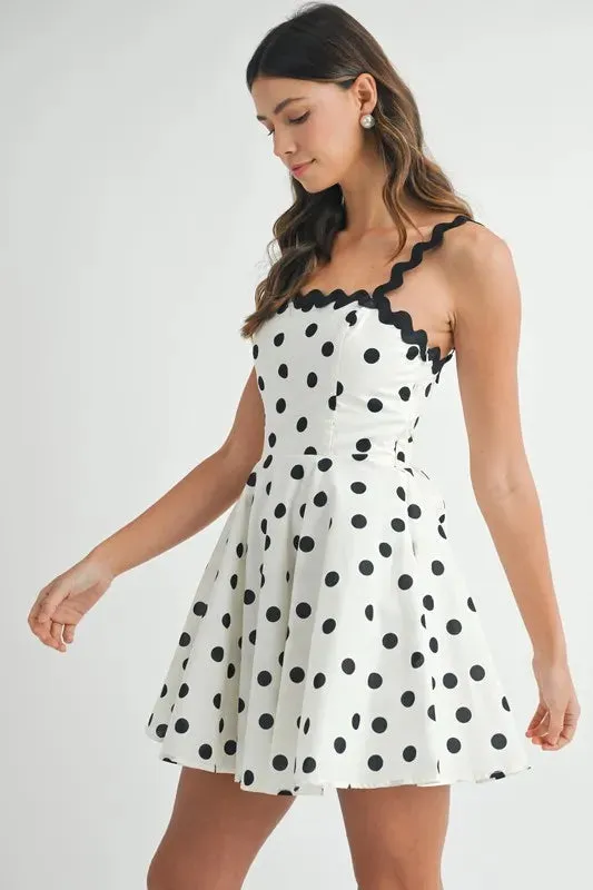Black Polka Dot Ricrac Trim Fit and Flare Mini Dress