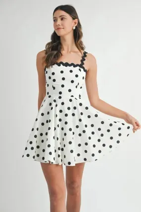 Black Polka Dot Ricrac Trim Fit and Flare Mini Dress
