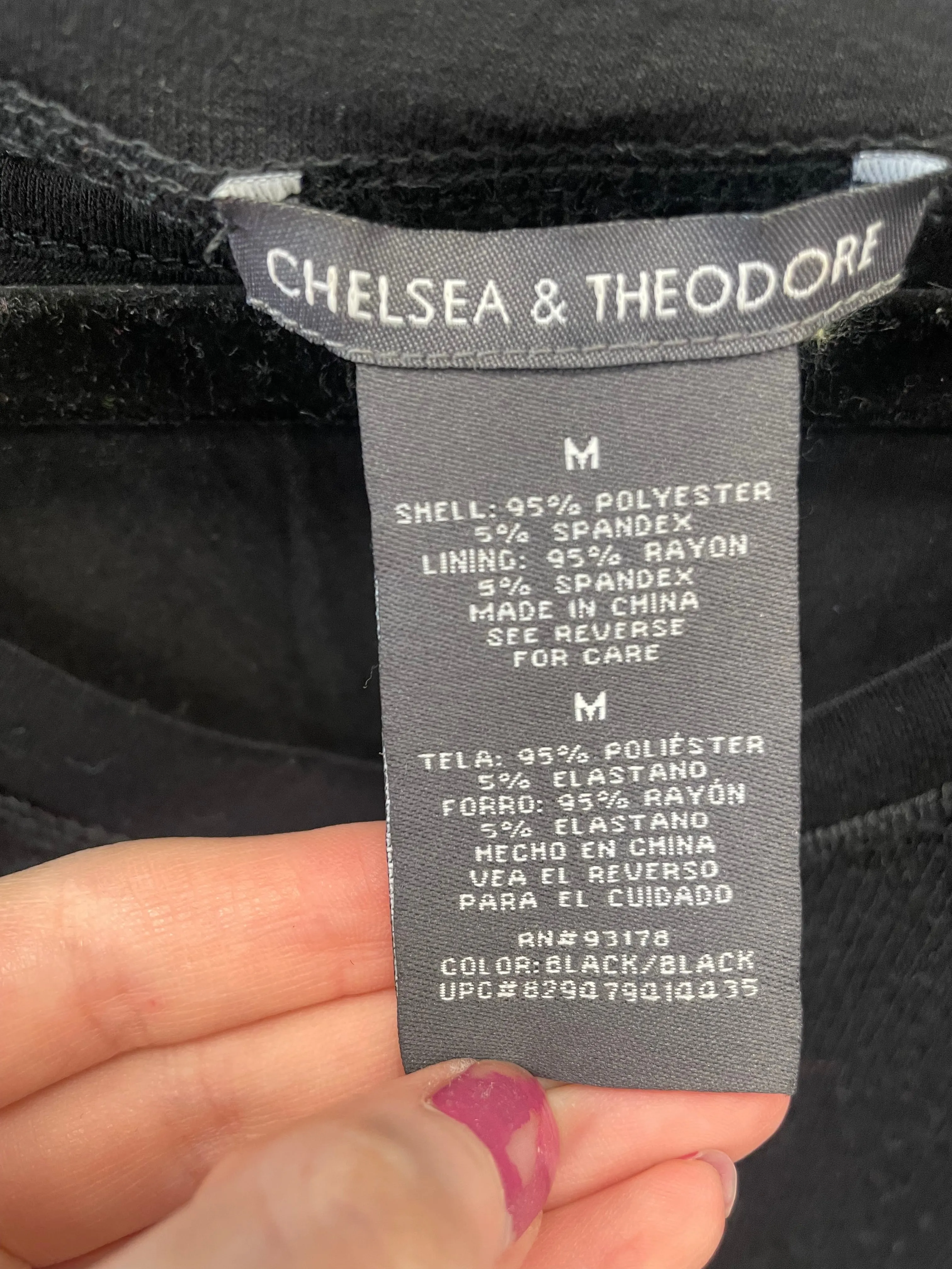 Black Top Long Sleeve Chelsea And Theodore, Size M