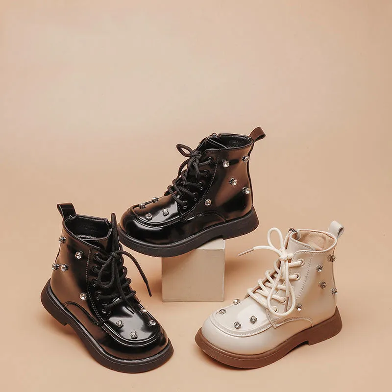 British Style Boots for Kids Girls Beautiful Punk Rivets Platform Shoes