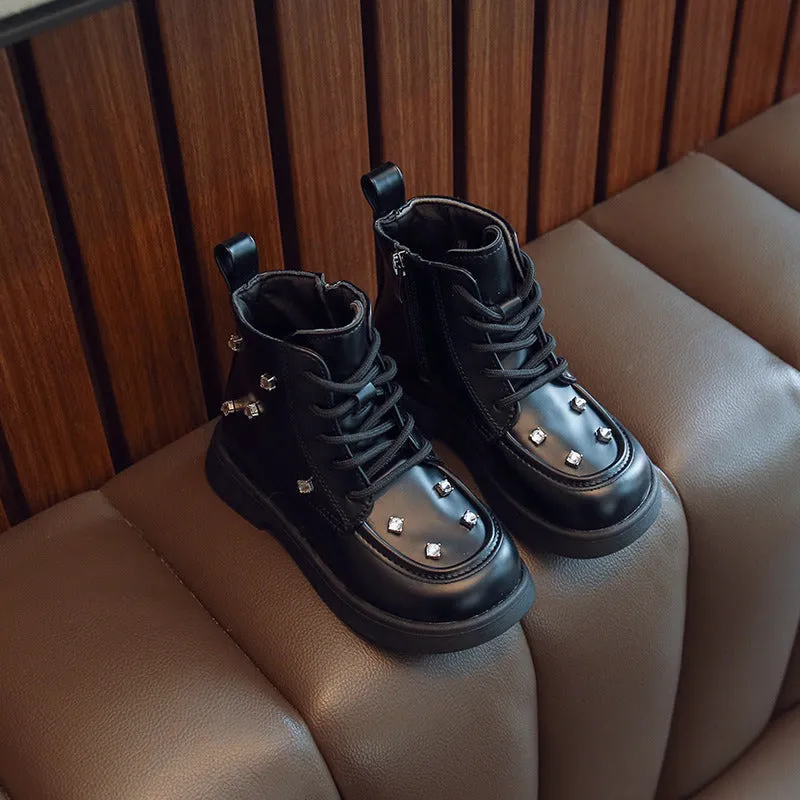 British Style Boots for Kids Girls Beautiful Punk Rivets Platform Shoes