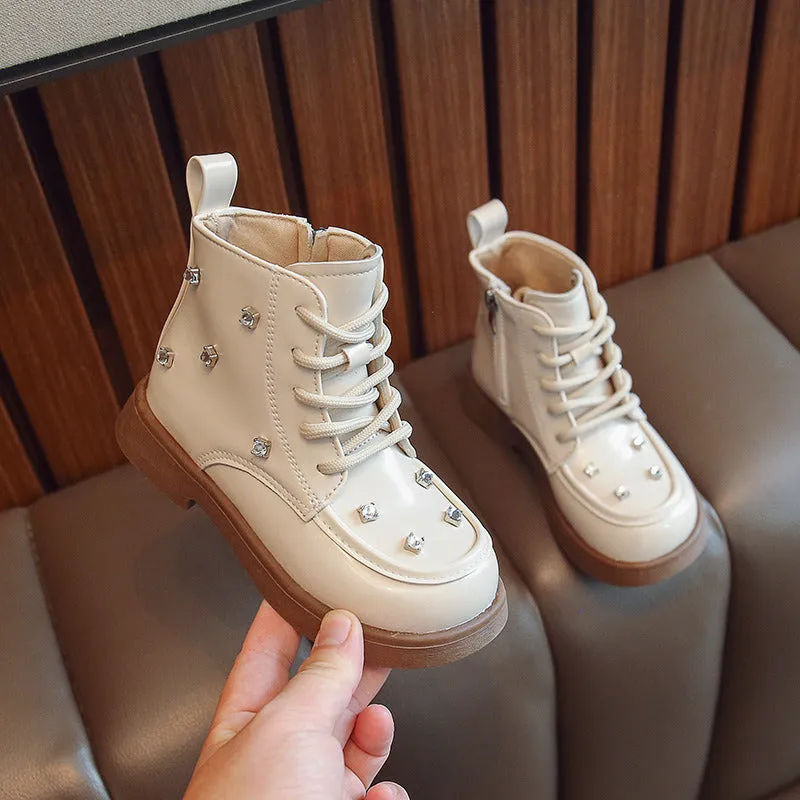 British Style Boots for Kids Girls Beautiful Punk Rivets Platform Shoes