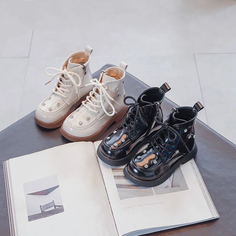 British Style Boots for Kids Girls Beautiful Punk Rivets Platform Shoes