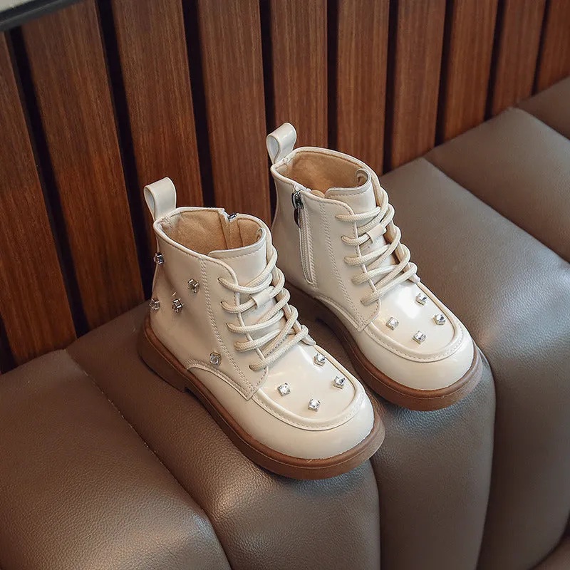 British Style Boots for Kids Girls Beautiful Punk Rivets Platform Shoes