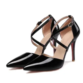 Candy Color Pointed Toe Cross Strap Pumps Ankle Strap Pumps