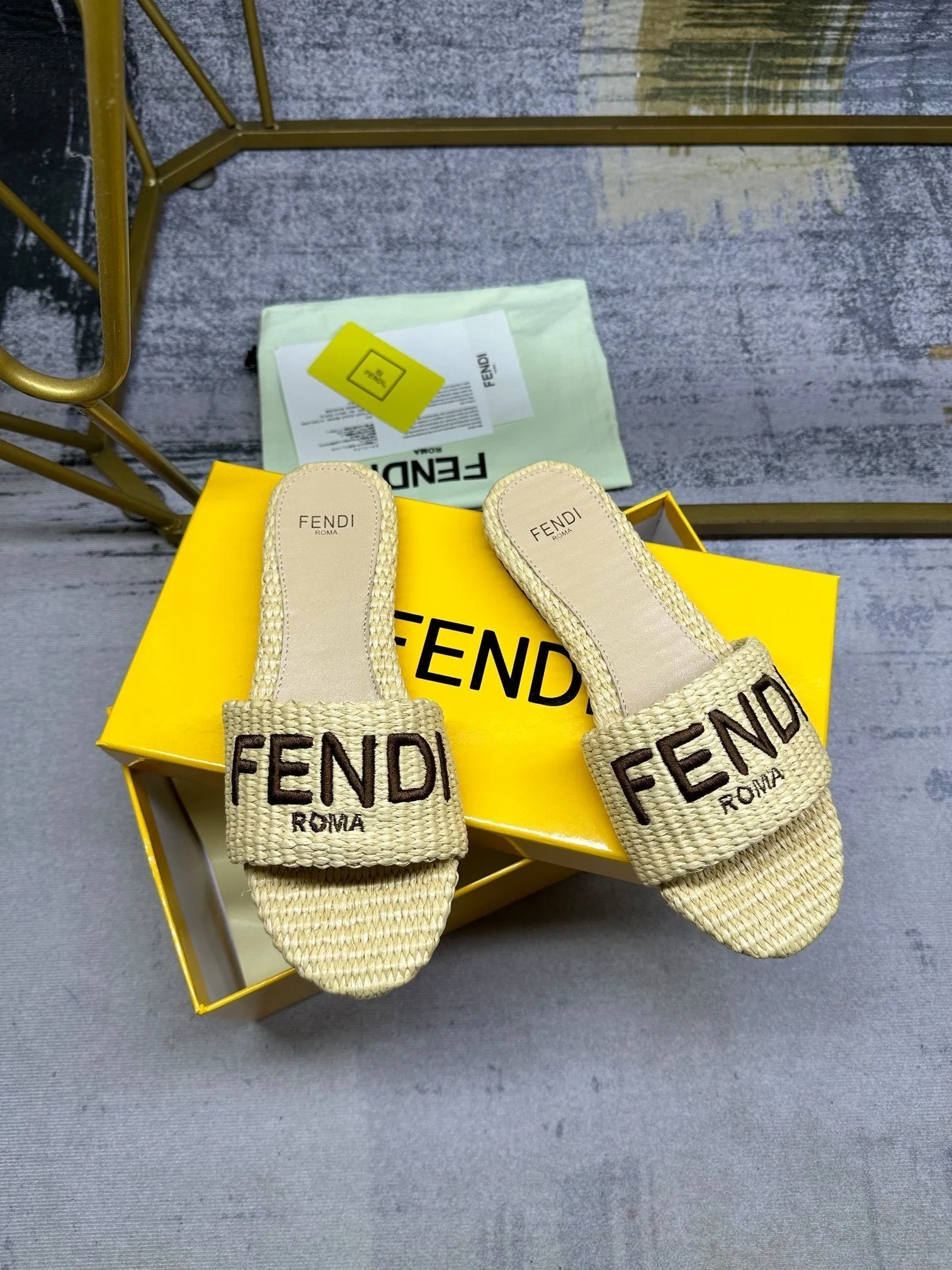 FF Signature 10 Beige Cotton Fibre Slide