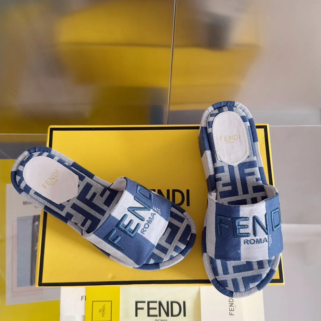 FF Sunshine 65 Blue Grey Canvas Flatform Slide