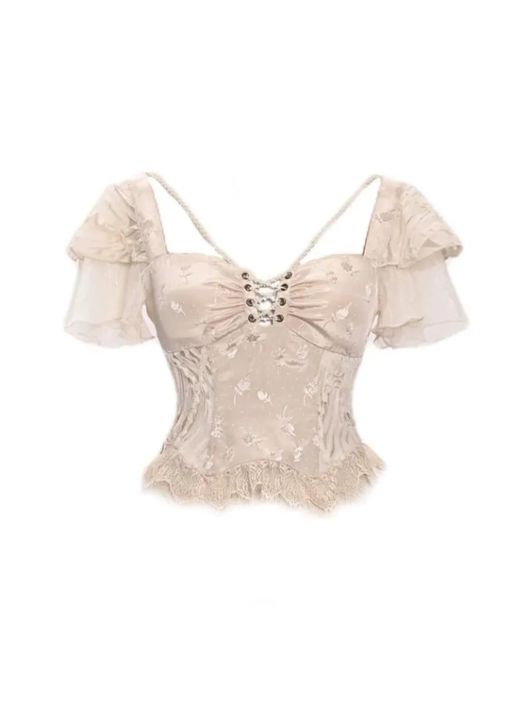Flying Jacquard Broken Sleeve Ballet Slim Top Strap
