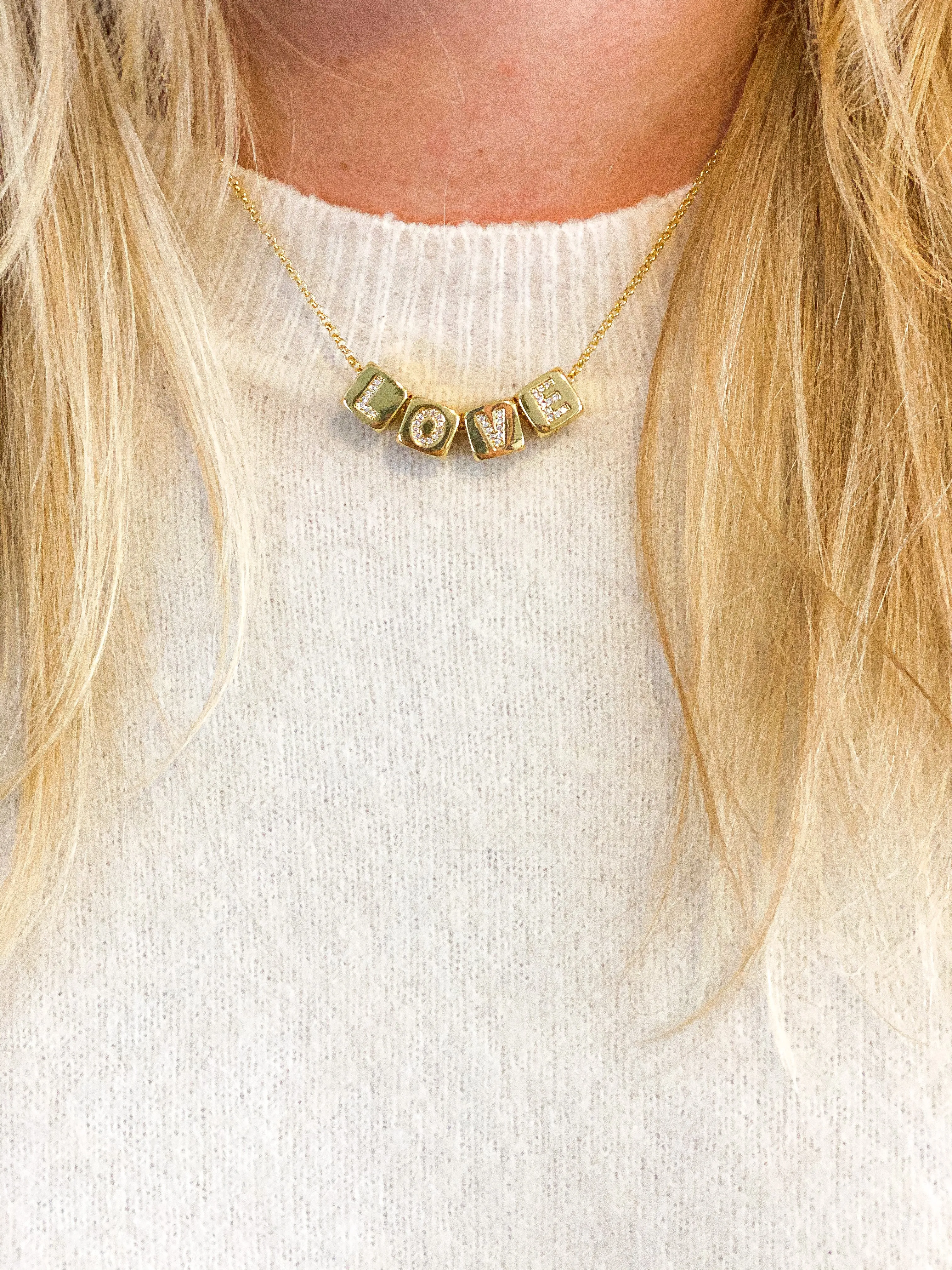 Gold Love Block Necklace