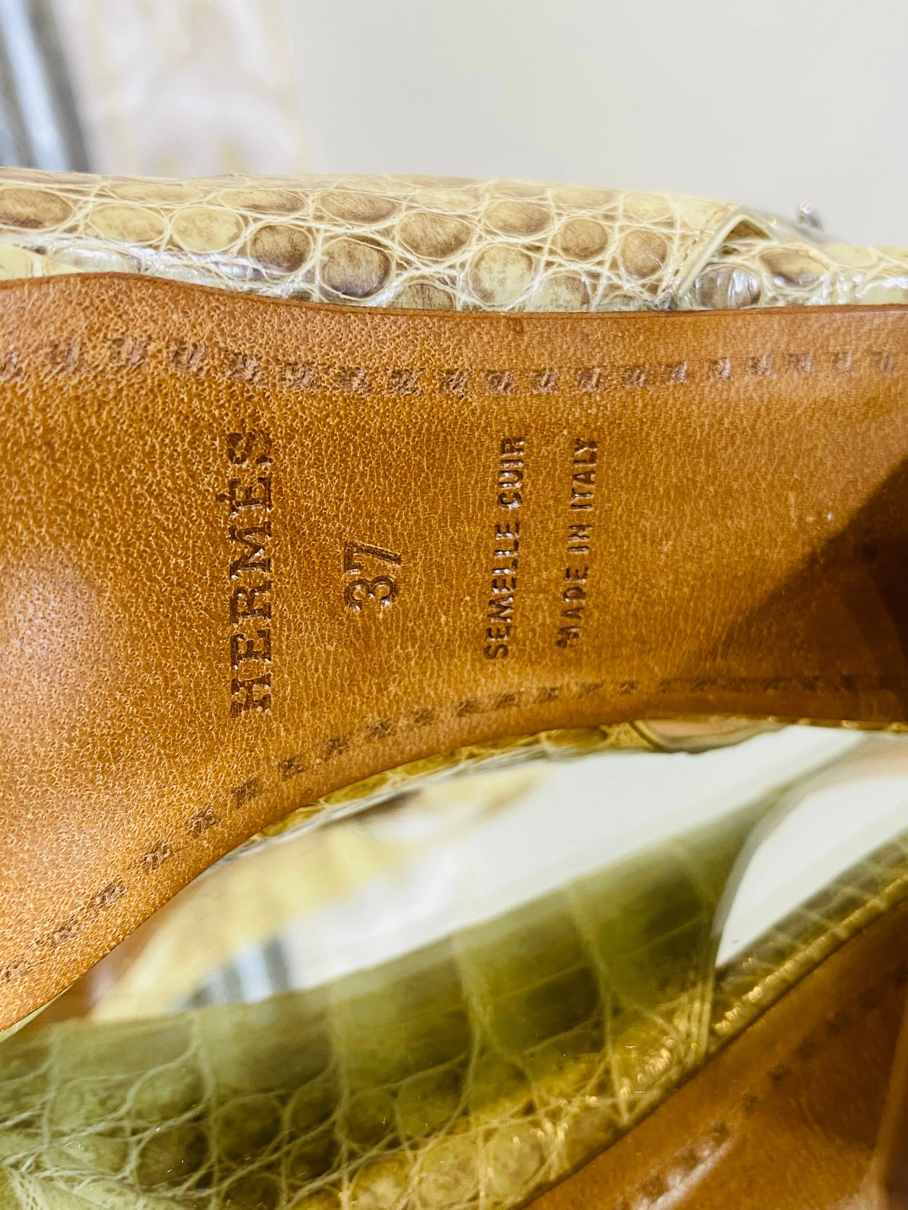 Hermes Crocodile Skin Block Heels. Size 37