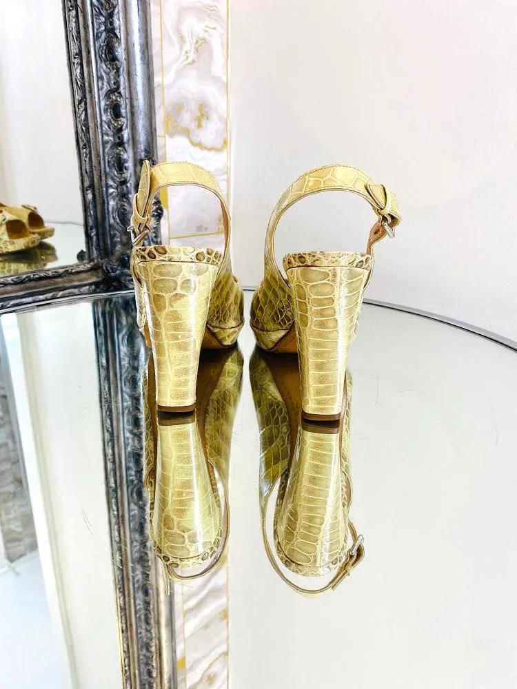 Hermes Crocodile Skin Block Heels. Size 37