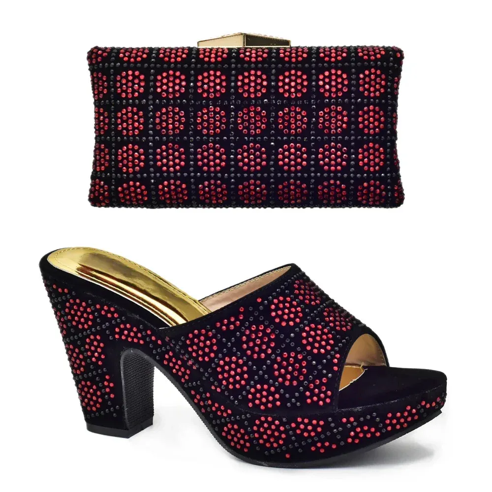 Italian Shoes and Bag Matching Set with Rhinestone