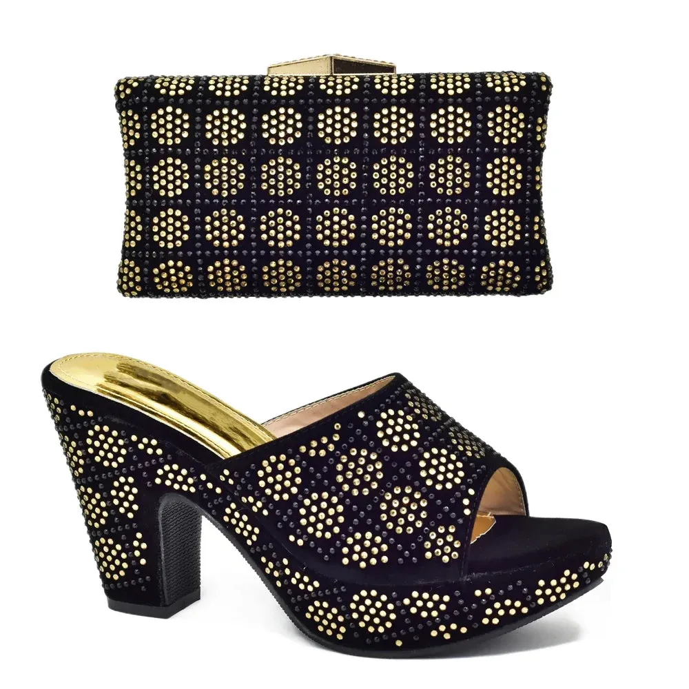 Italian Shoes and Bag Matching Set with Rhinestone