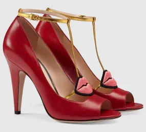 Leather Lip Pumps-Red