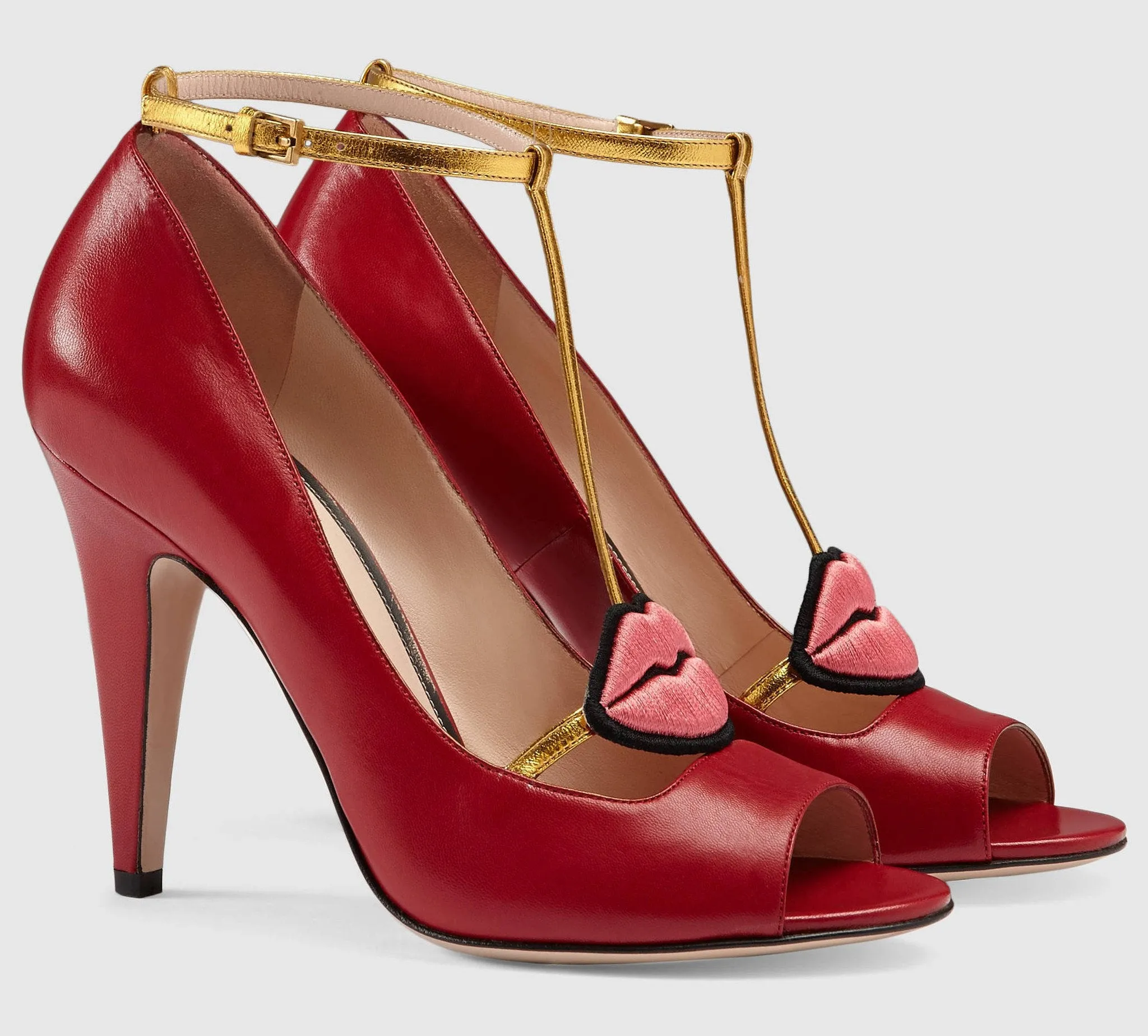 Leather Lip Pumps-Red