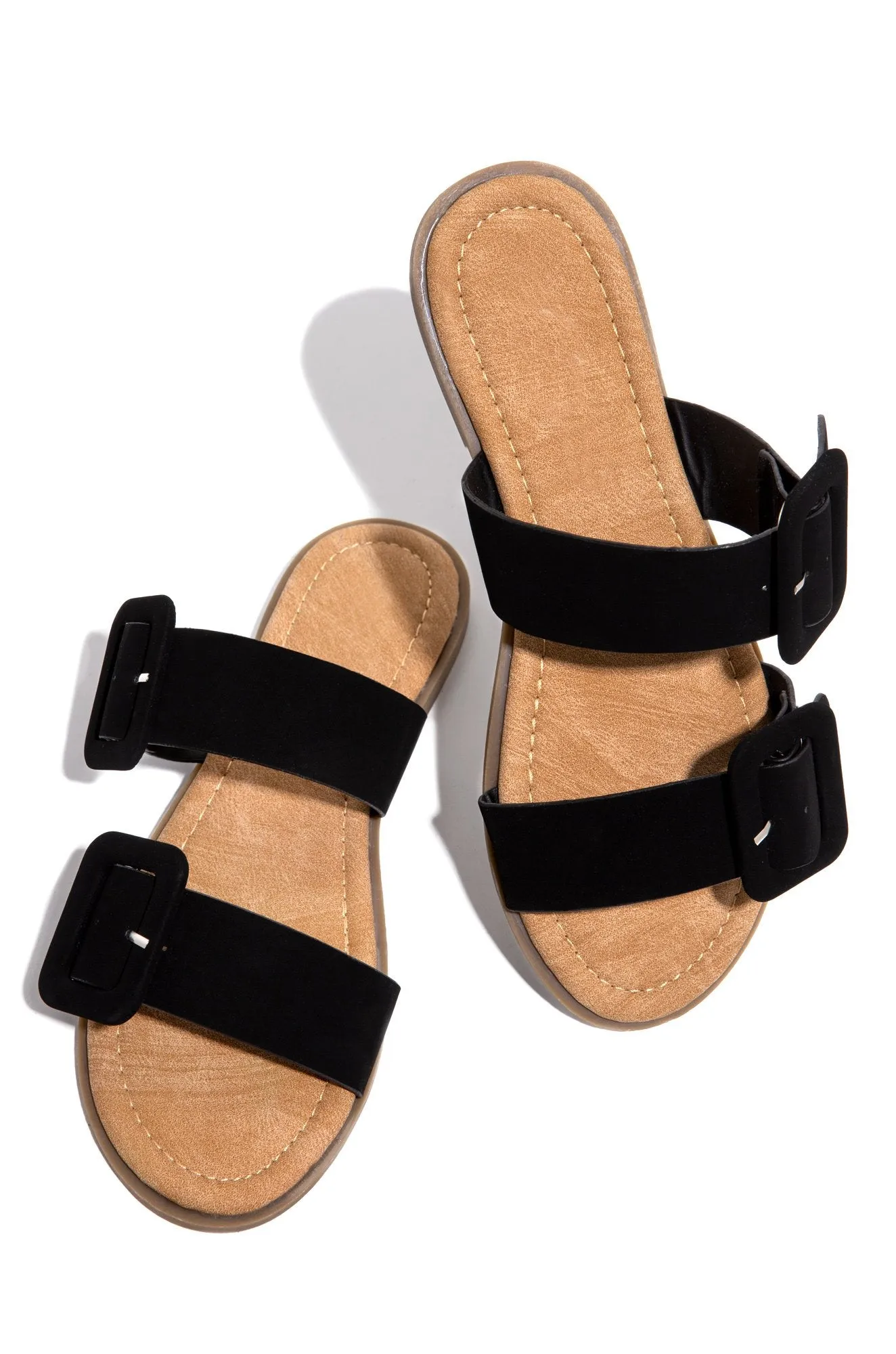 Lydia Double Buckle Sandals- Black