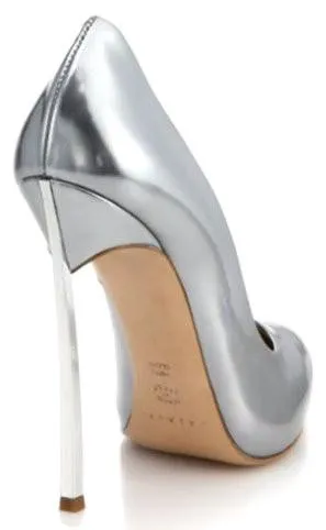 Metallic Leather Blade-Heel Pumps in Silver or Teal