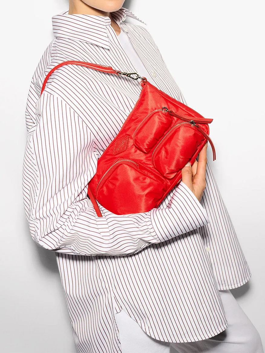 MZ Wallace Chelsea Petite Shoulder Bag in Bright Cherry Bedford
