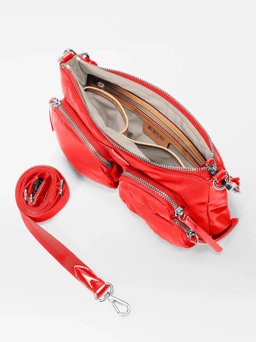 MZ Wallace Chelsea Petite Shoulder Bag in Bright Cherry Bedford