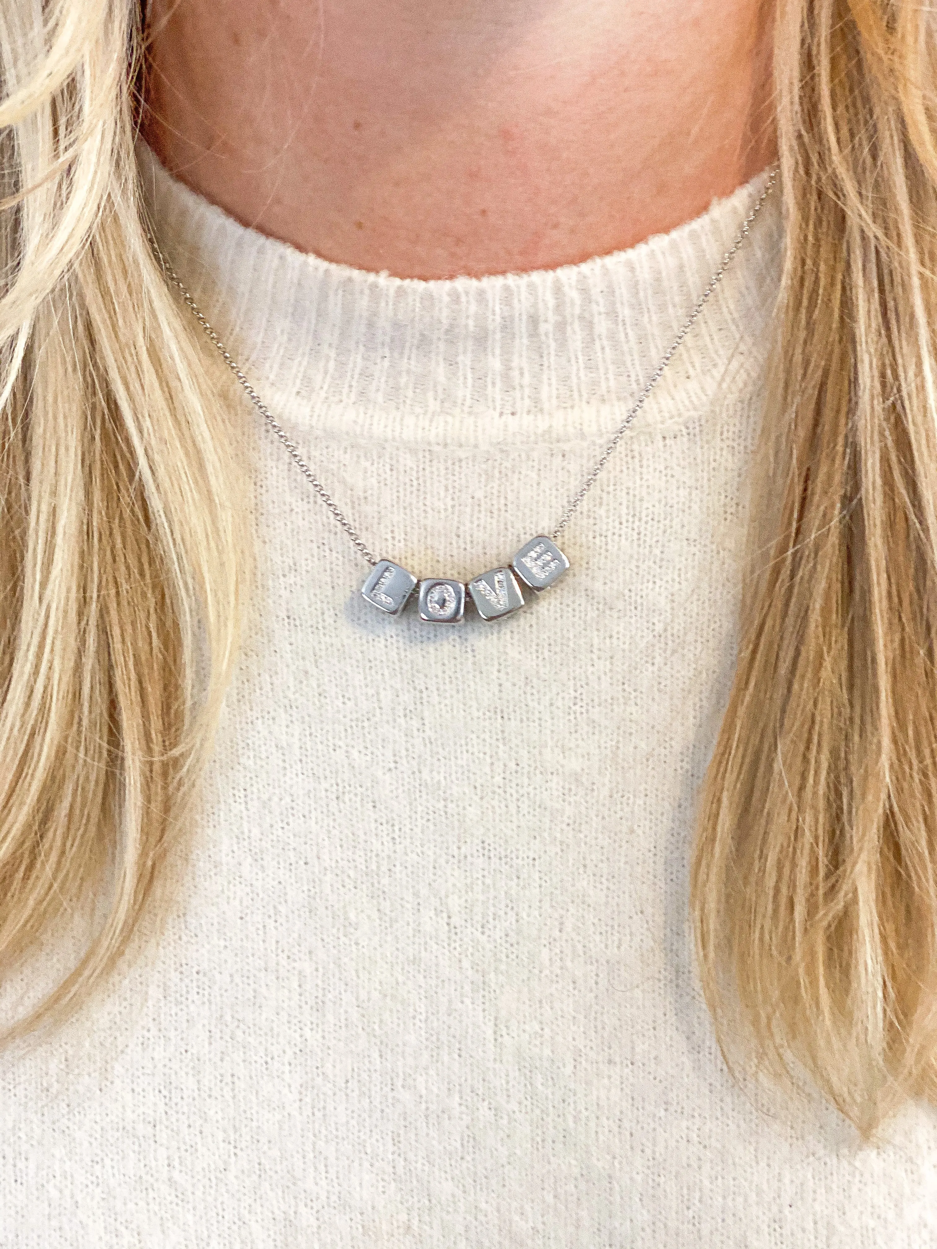 Silver Love Block Necklace