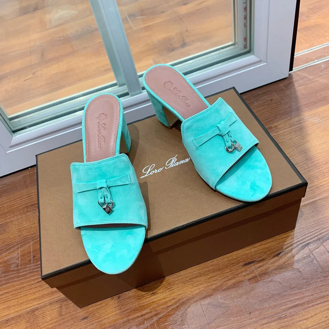 Summer Charms Mules 80 Aqua Suede Pink Lambskin