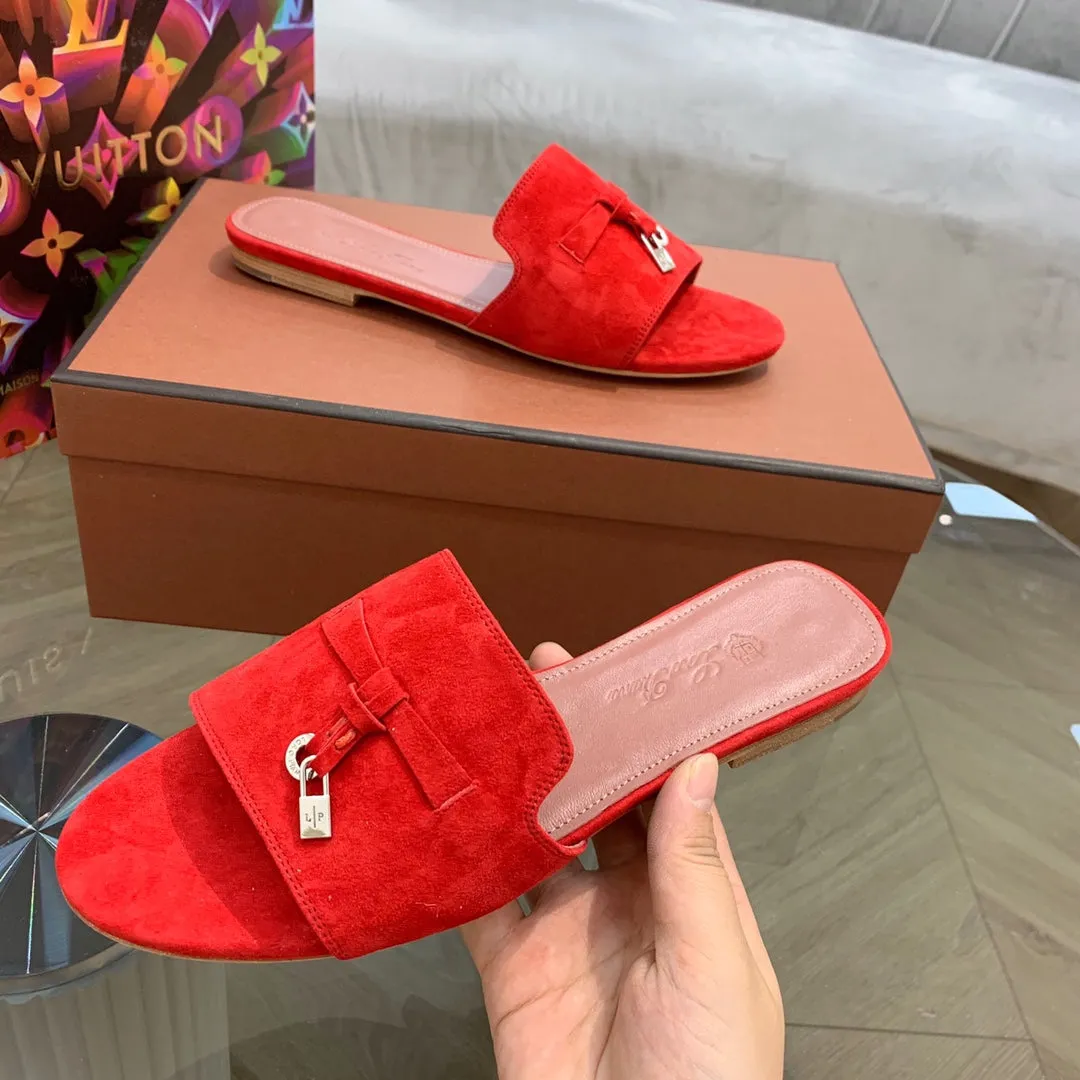 Summer Charms Sandals in Red Suede Pink Lambskin