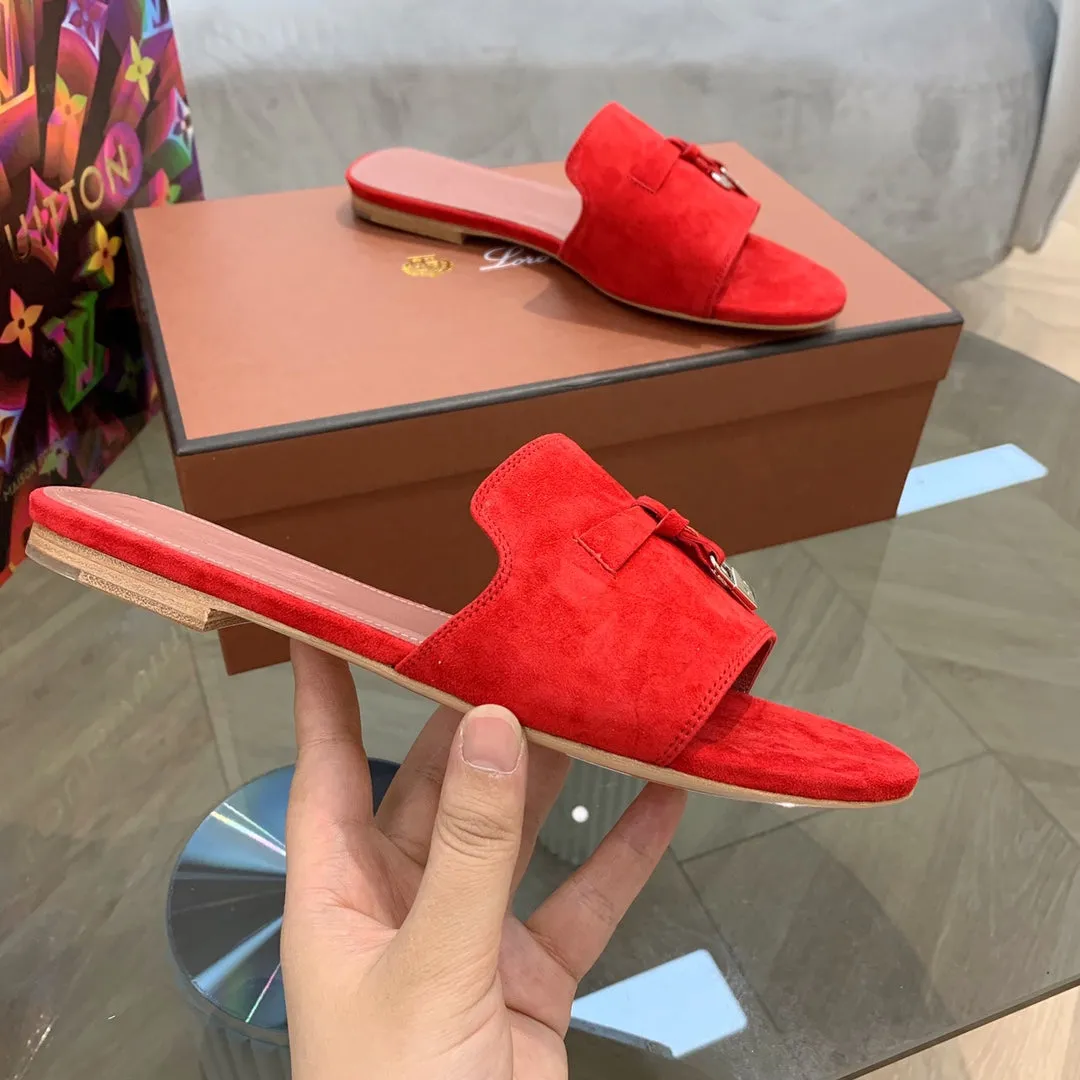 Summer Charms Sandals in Red Suede Pink Lambskin