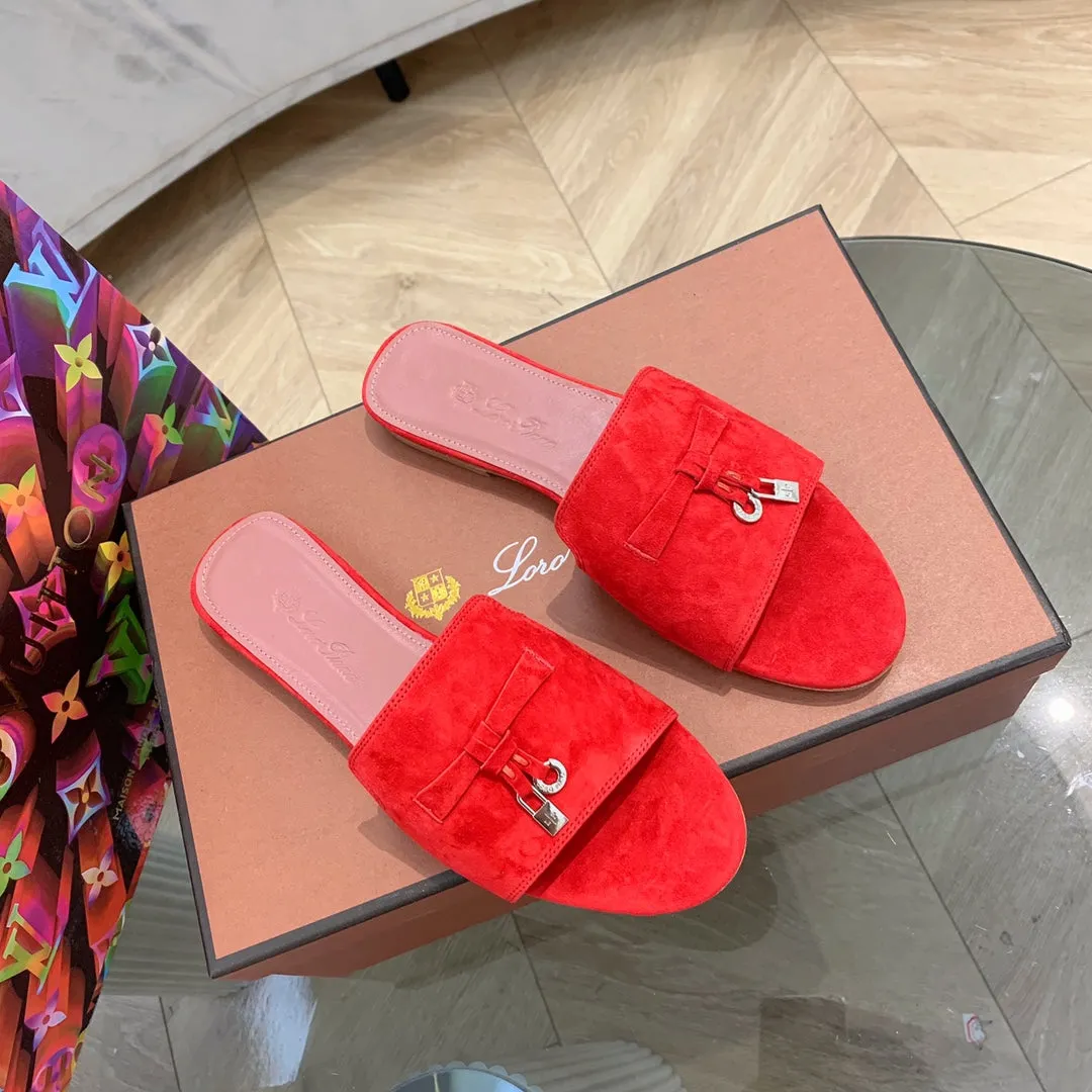 Summer Charms Sandals in Red Suede Pink Lambskin