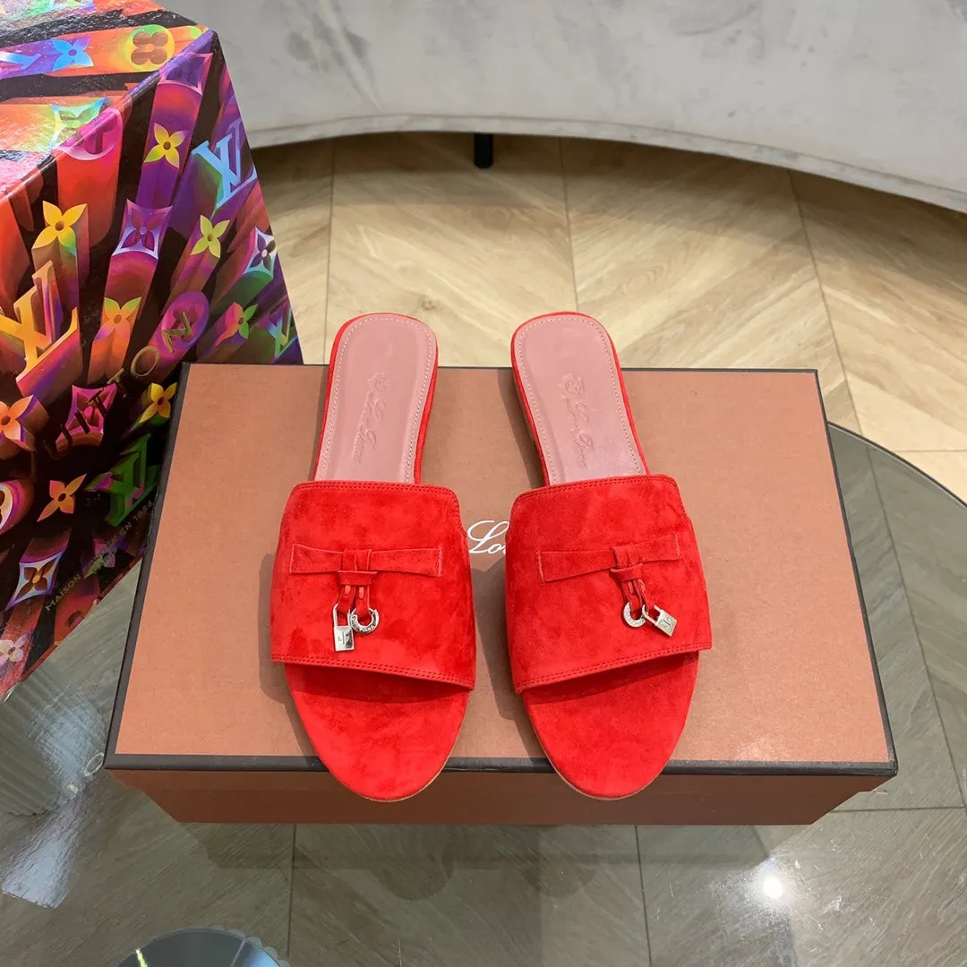 Summer Charms Sandals in Red Suede Pink Lambskin