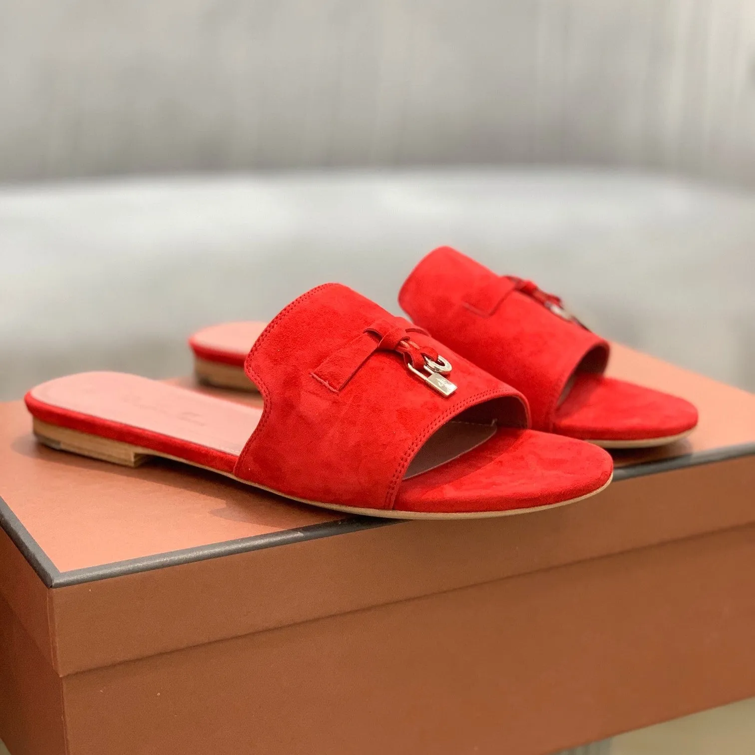 Summer Charms Sandals in Red Suede Pink Lambskin