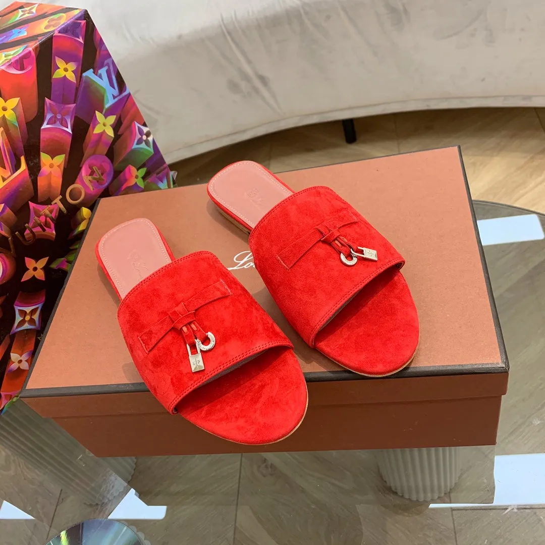 Summer Charms Sandals in Red Suede Pink Lambskin