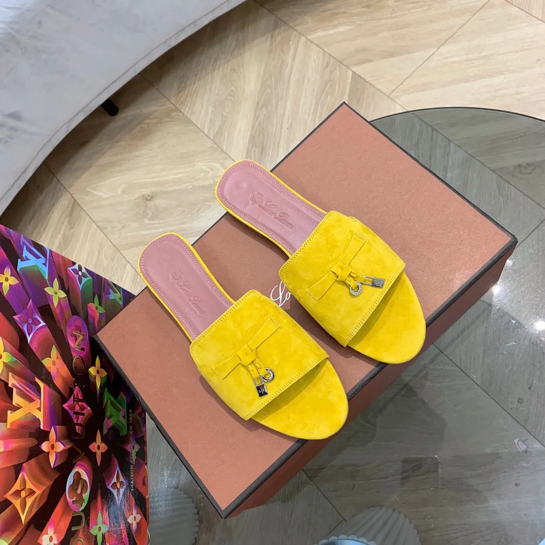 Summer Charms Sandals in Yellow Suede Pink Lambskin