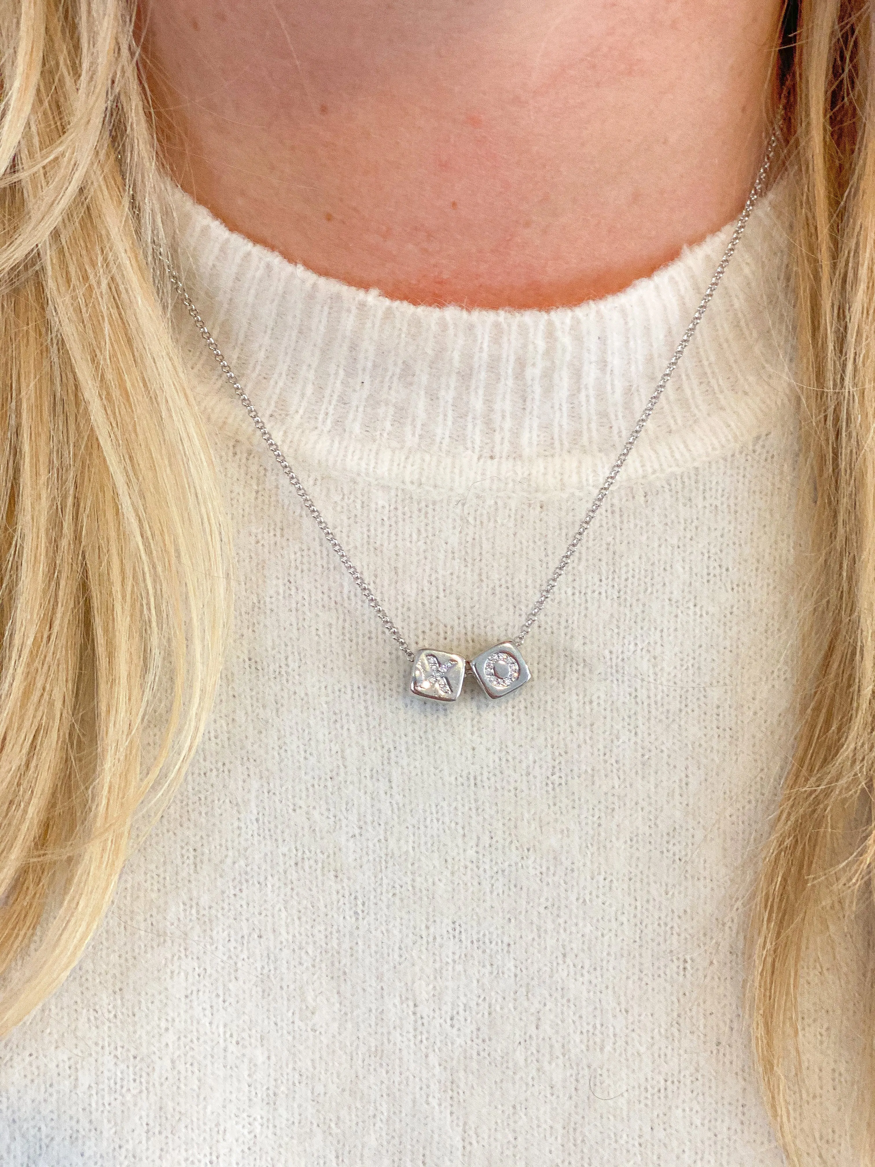 XO Block Necklace Silver